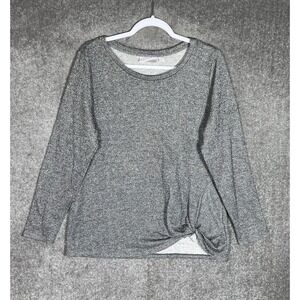 Belle Kim Gravel Top Womens Sz Medium Silver Metallic Knit Long Sleeve Hem Twist